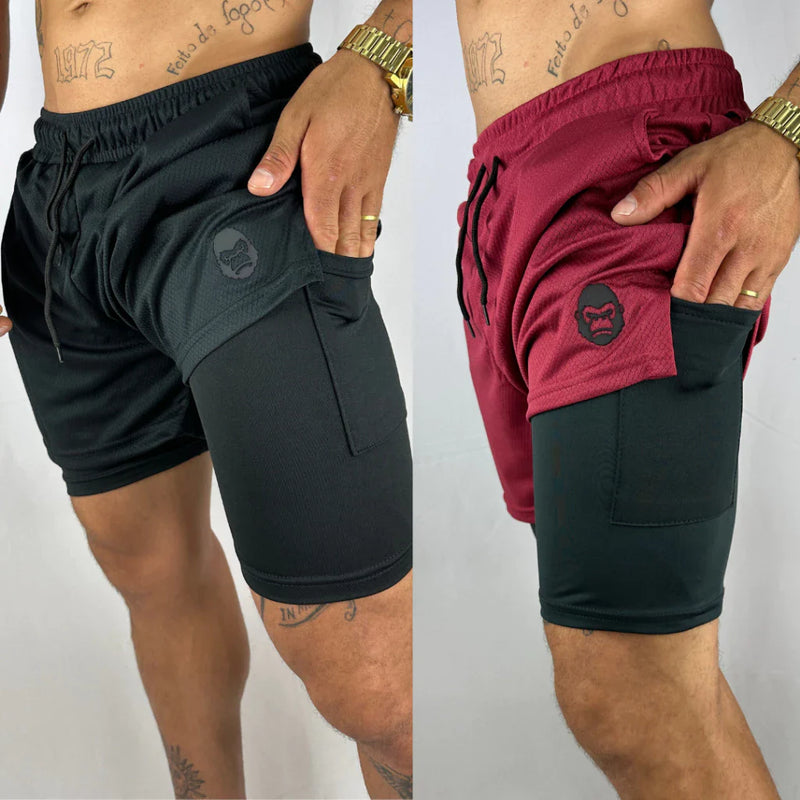 Kit 2 Shorts Kong 2 em 1 Para Academia